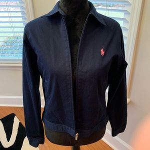Ralph Lauren navy jacket with pink signature pony.